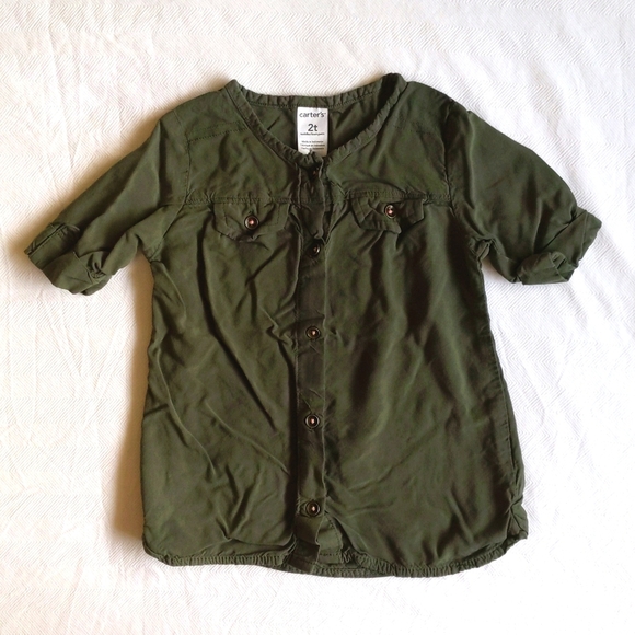 carter's olive green viscose button down blouse 2T toddler girls - Picture 1 of 4